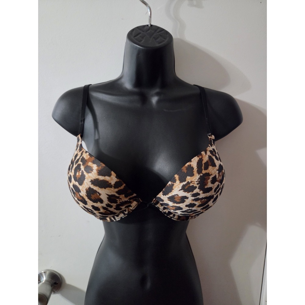 Miraculous Plunge by Victoria Secret Bra  34B  Push Up Lace Sides Leopard Print